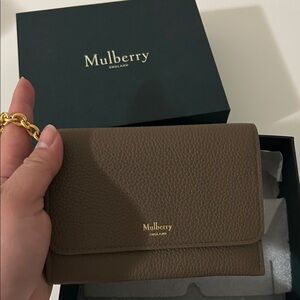 Mulberry Taupe Leather Wallet with Gold Accent